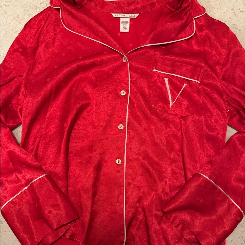 Victoria Secret Satin Pajama Top Red Logo